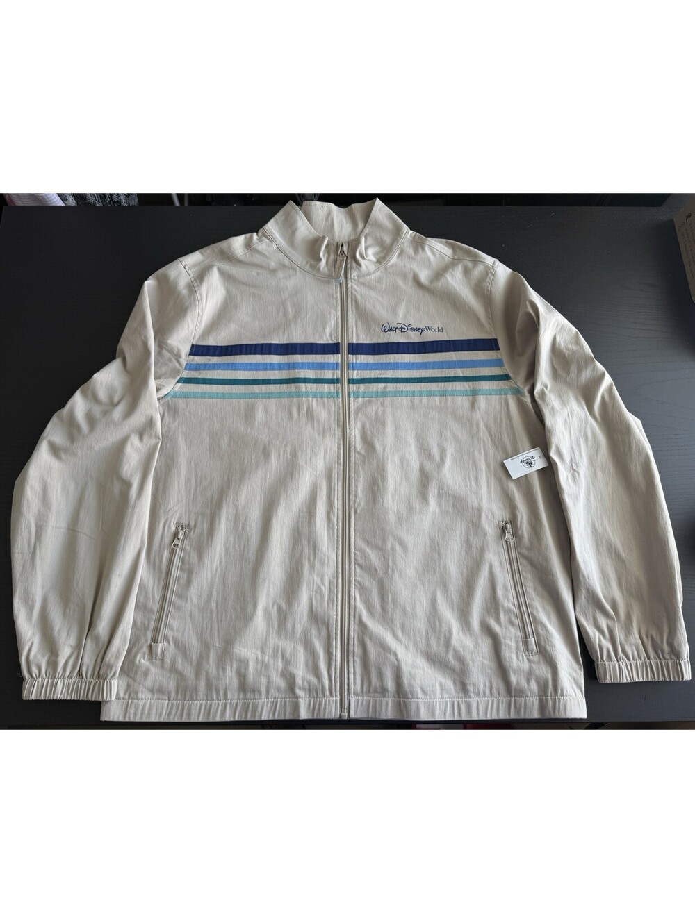 Disney Parks Walt Disney World NWT Soft Windbreaker Jacket Beige Blue Striped XL